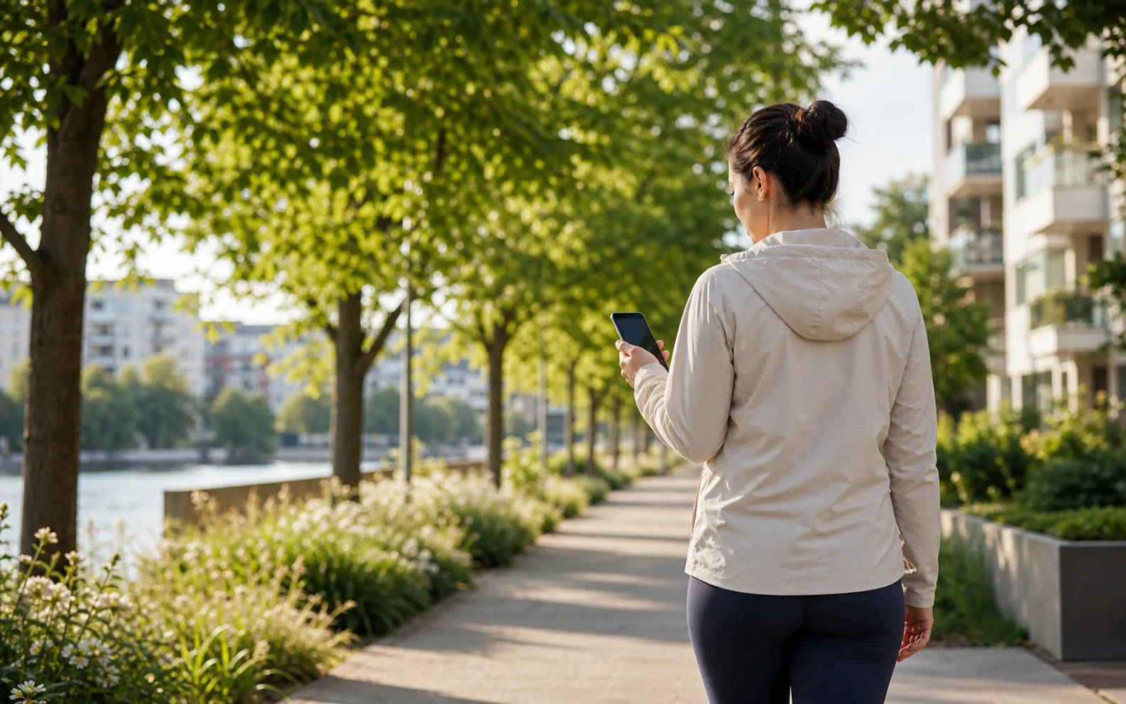 Person som promenerar utomhus och gör en lugn digital avstämning